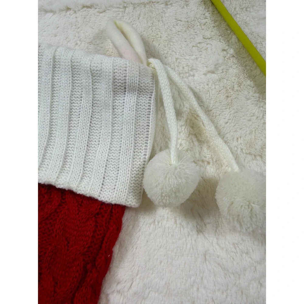 Red Faux Fur Santa Hat & Monogram Letter A Cable Knit Stocking
